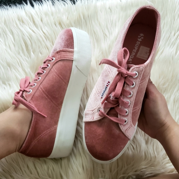 Superga Shoes - SUPERGA velvet blush platform sneakers 9